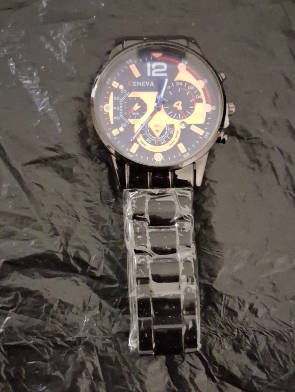 Geneva Black Watch with Orange Accents